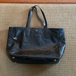 Fossil Black Leather Large Tote